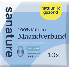 Sanature 100% Katoenen Maandverband Ultra Normaal Met Vleugels 10 stuks