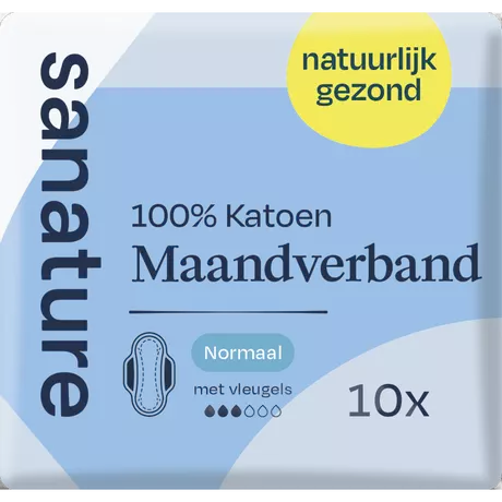 Sanature 100% Katoenen Maandverband Ultra Normaal Met Vleugels 10 stuks