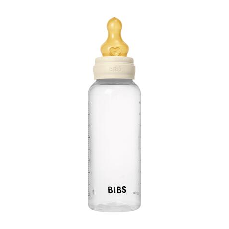 BIBS Babyfles 270 ML Ivory met Latex speen en opvouwbaar trechtertje
