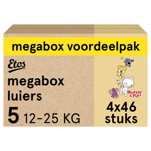 Etos Woezel & Pip Luiers Junior Maat 5 12-25 kg Megabox 4x46 stuks