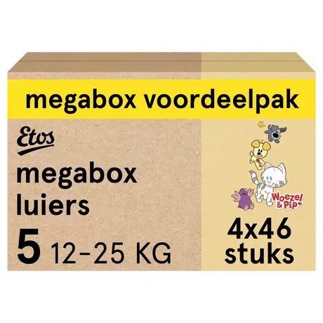 Etos Woezel & Pip Luiers Junior Maat 5 12-25 kg Megabox 4x46 stuks