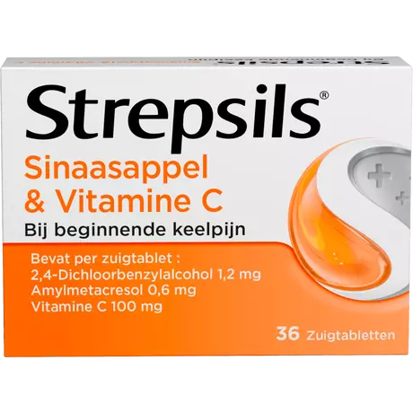Strepsils Sinaasappel & Vitamine C Zuigtabletten 36 Stuks