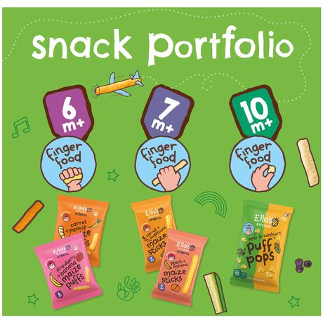 Ella's Kitchen Maize Sticks Perzik Banaan Snack Bio 7+ Maanden