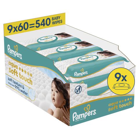 Pampers Aqua Soft Touch Billendoekjes 9x60 Stuks