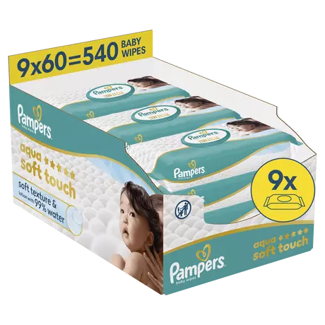 Pampers Aqua Soft Touch Billendoekjes 9x60 Stuks