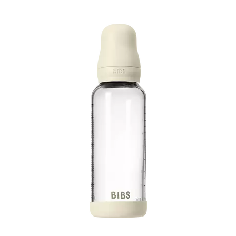BIBS Babyfles Glas Medium Flow Silicone Ivory incl. opvouwbaar trechtertje 240 ML