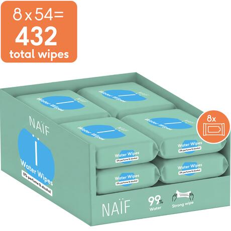 Naïf Plasticvrije Water Billendoekjes 8x54 stuks