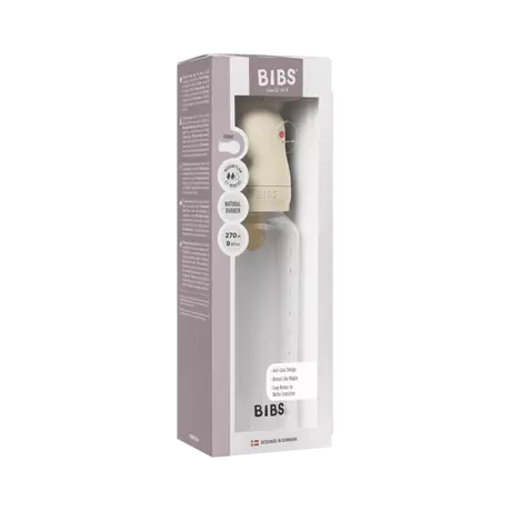 BIBS Babyfles Medium Flow Latex Ivory incl. opvouwbaar trechtertje 270 ML