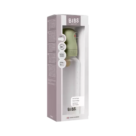 BIBS Babyfles Medium Flow Latex Sage incl. opvouwbaar trechtertje 270 ML