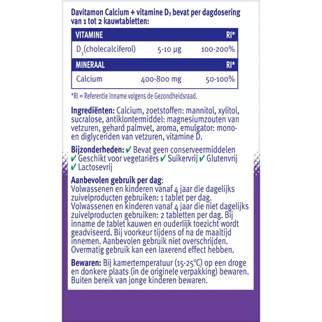 Davitamon Calcium met Vitamine D3 Mint Kauwtabletten 60 stuks