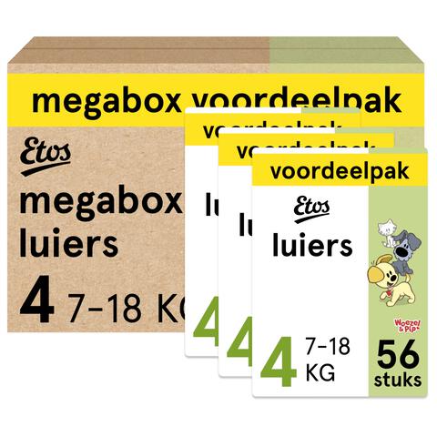 Etos Woezel & Pip Luiers Maxi Maat 4 7-18 kg Megabox 168 stuks