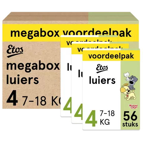 Etos Woezel & Pip Luiers Maxi Maat 4 7-18 kg Megabox 168 stuks
