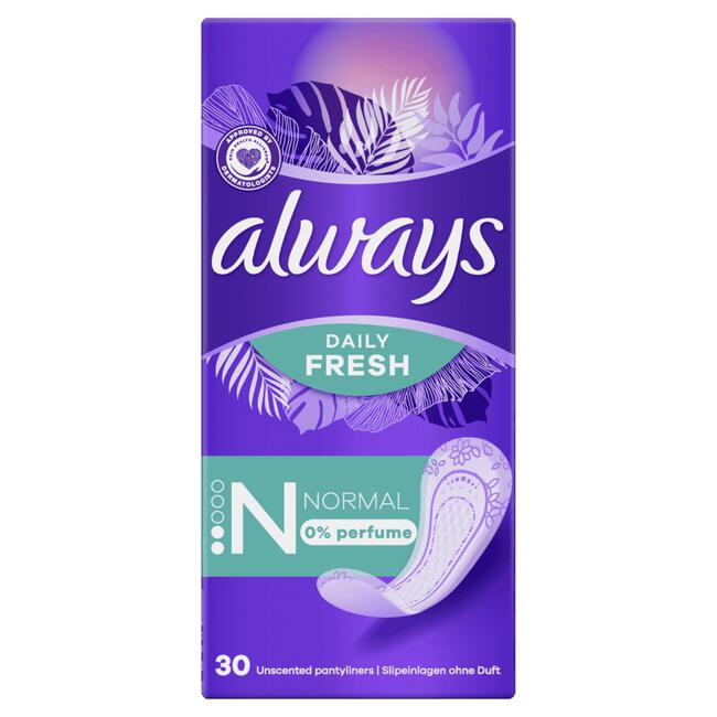 Always Daily Fresh Inlegkruisjes 0% Parfum Normal 30 Stuks