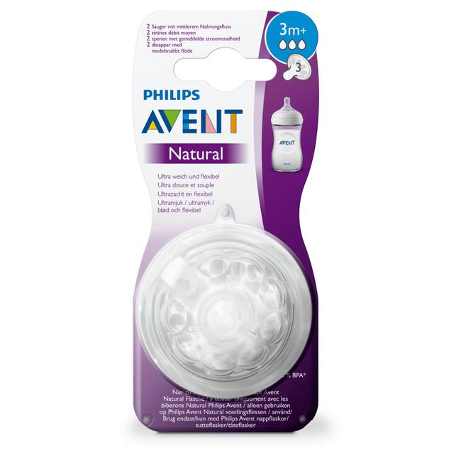 Philips Avent Natural Flesspeen 3 M+ SCF043/27 2 Stuks