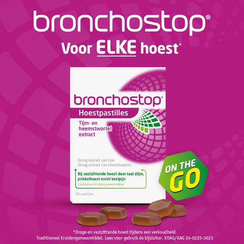 Bronchostop Hoestpastilles bij Vastzittende Hoest of Keelpijn 20 Stuks