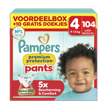 Pampers Premium Protection Pants Voordeelbox Luierbroekjes Maat 4 9-15 kg 104 stuks + 10 gratis billendoekjes