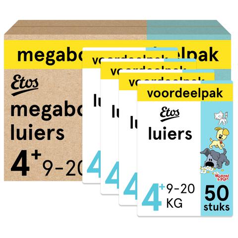 Etos Woezel & Pip Luiers Maxi+ Maat 4+ 9-20 kg Megabox 4x50 stuks