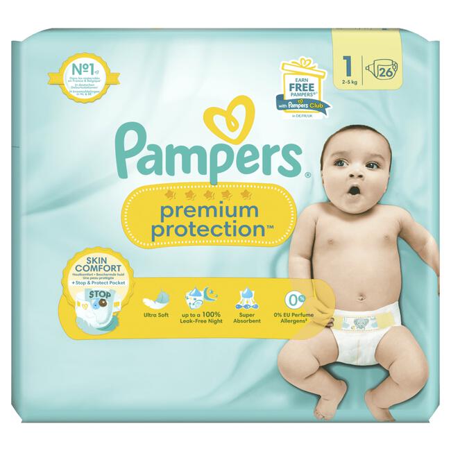 Pampers Premium Protection Luiers Maat 1 2-5 KG 26 stuks
