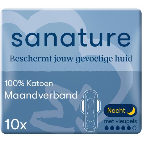 Sanature 100% Katoenen Maandverband Ultra Nacht 10 stuks