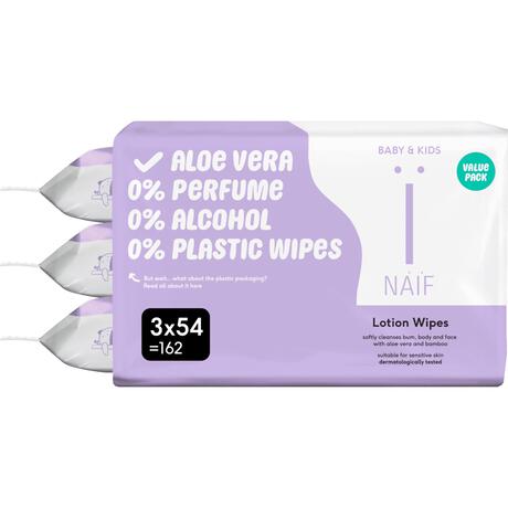 Naïf Plasticvrije Lotion Billendoekjes 3x54 stuks