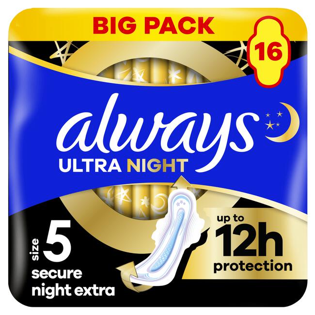 Always Ultra Maandverband Secure Night Extra Met Vleugels 16 stuks