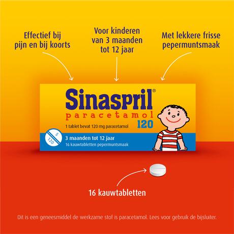 Sinaspril Paracetamol 120 mg 16 kauwtabletten