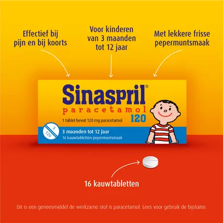 Sinaspril Paracetamol 120 MG Kauwtabletten 16 stuks