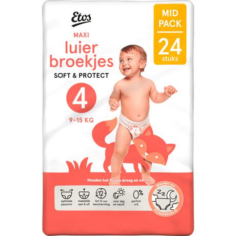 Etos Luierbroekjes Maxi Maat 4 9-15 kg Mid Pack 24 stuks