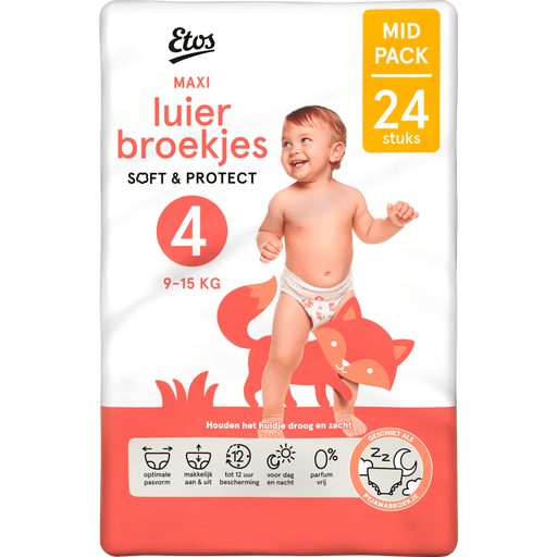 Etos Luierbroekjes Maxi Maat 4 9-15 kg Mid Pack 24 stuks