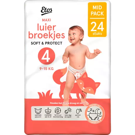 Etos Luierbroekjes Maxi Maat 4 9-15 kg Mid Pack 24 stuks