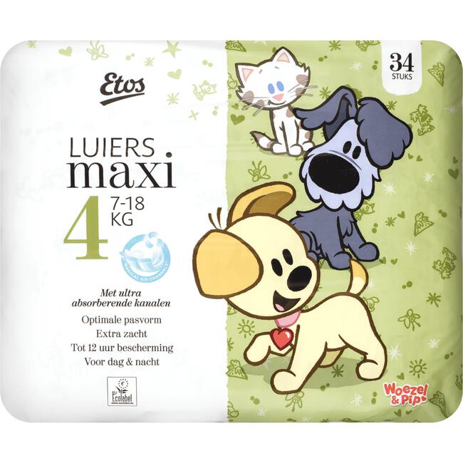 Gehuurd Verder onpeilbaar Etos Woezel & Pip Luiers Maxi Maat 4 7-18 kg 34 stuks 34 EA | Etos