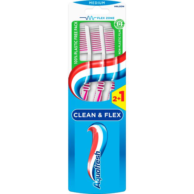 Aquafresh Clean & Flex Medium 2+1 Tandenborstel - 3 stuks