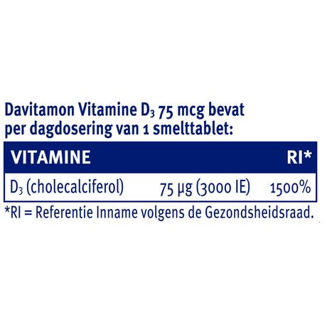 Davitamon Vitamine D3 75 mcg Smelttabletten 60+15 stuks