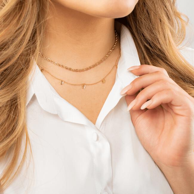 BiSjU Jewellery Ketting met Klaver en Dots Gold Plated Stainless Steel