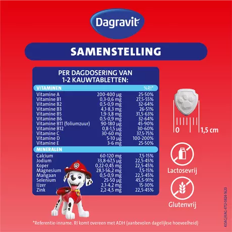 Dagravit Kids Multivitaminen kauwtabletten Xtra 3-5 jaar 60 stuks