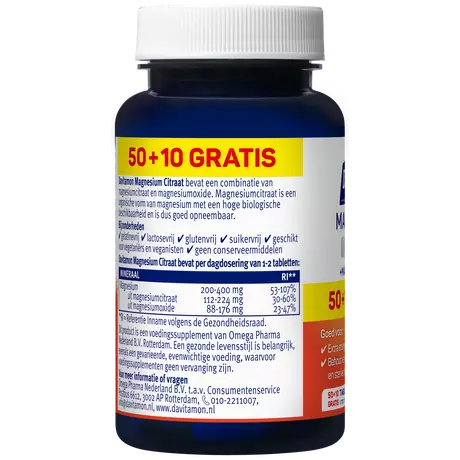 Davitamon Magnesium Citraat Tabletten 50+10 stuks