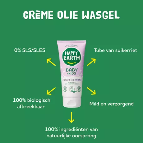 Happy Earth 100% Natuurlijke Baby & Kids Zeepvrije Crème Olie Wasgel 200 ML