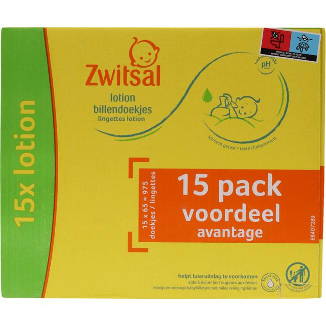 Spanning Deter Attent Zwitsal Lotion Billendoekjes 15 x 65 Stuks 975 EA | Etos