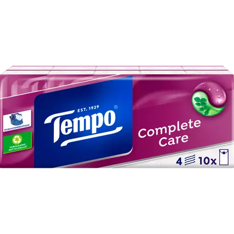 Tempo Complete Care 4-Laags Zakdoekjes 10x10 stuks