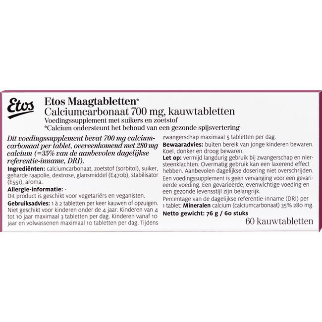 Etos Maagtabletten Calciumcarbonaat 700 mg 60 stuks