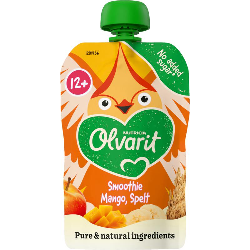 Olvarit Knijpfruit Smoothie Mango Spelt 12+ Maanden 100 gram