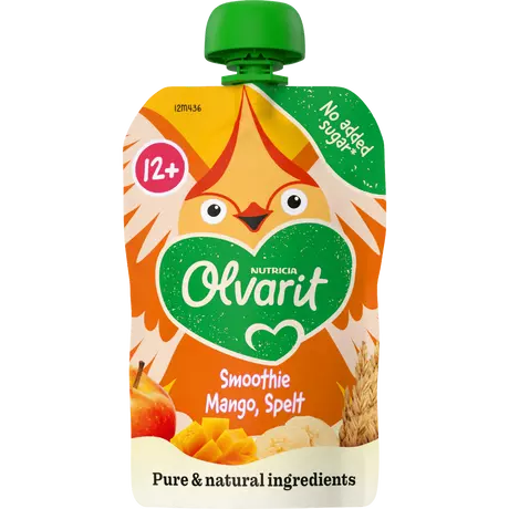 Olvarit Knijpfruit Smoothie Mango Spelt 12+ Maanden 100 gram