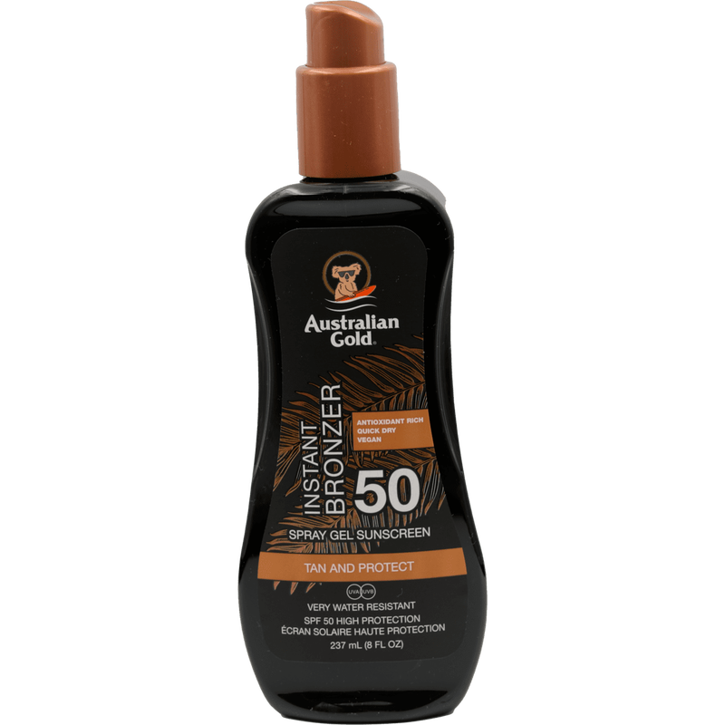 Australian Gold Tan & Protect Instant Bronzer Zonnebrand Spray Gel SPF50 237 ML