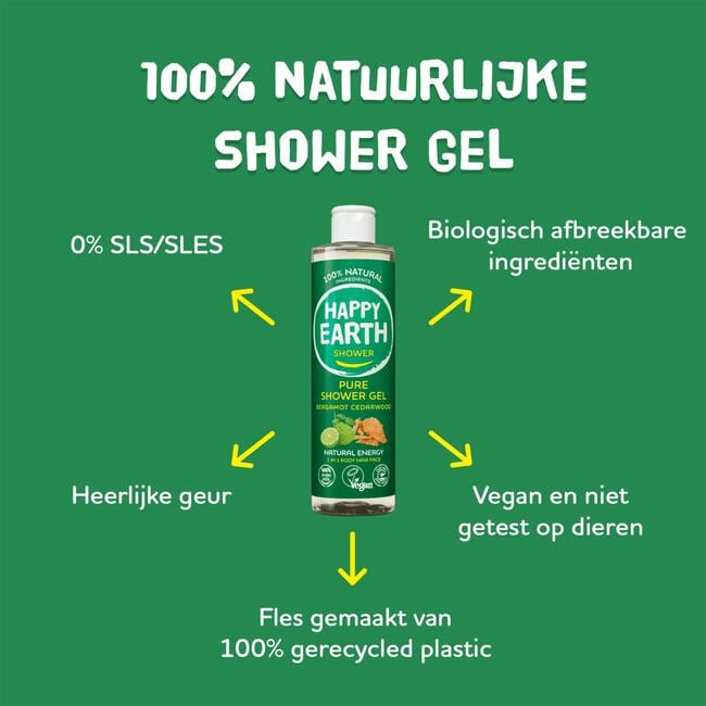 Happy Earth 100% Natuurlijke Bergamot Cedarwood Douchegel 300 ML