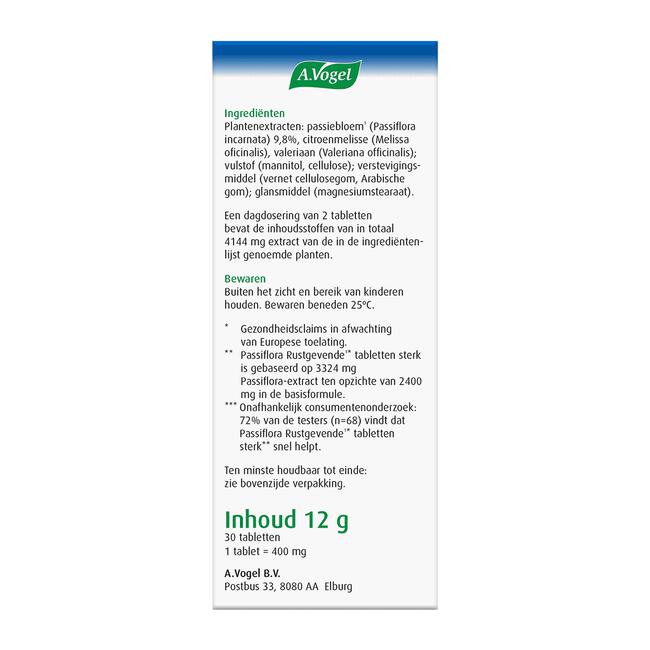 A.Vogel Passiflora Rustgevende Tabletten Bij Stressmomenten 30 stuks