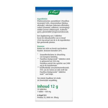 A.Vogel Passiflora Rustgevende Tabletten Bij Stressmomenten 30 stuks