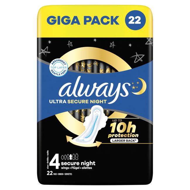 Always Ultra Maandverband Secure Night Met Vleugels 22 stuks