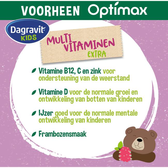 Dagravit Natural Kids Multi Framboos Hooggedoseerd 60 Dragees