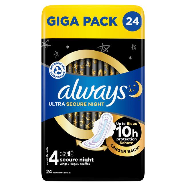 Always Ultra Secure Night Maandverband Met Vleugels 24 Stuks