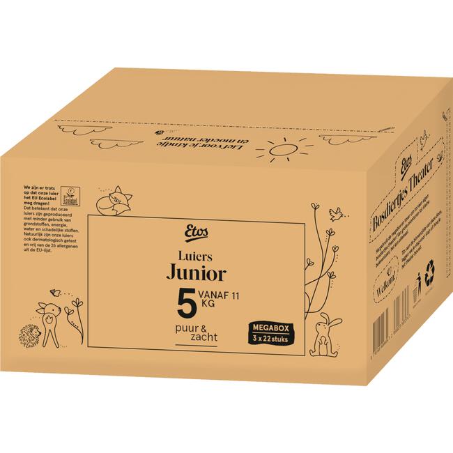 Etos Puur & Zacht Luiers Maat 5 Junior 11+ kg 66 stuks